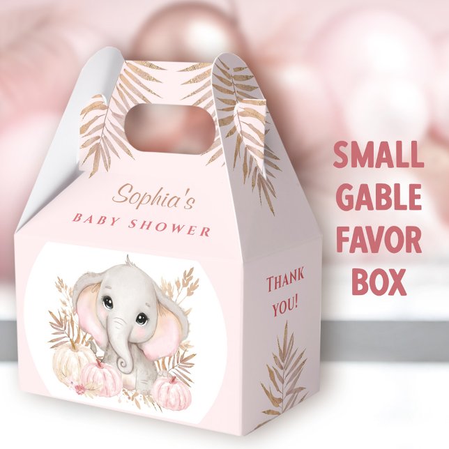 Caixinha De Lembrancinhas Chá de fraldas Rosa Pequeno Gável (Fall Elephant Small Gable Favor Boxes - You can choose from 3 sizes of these gable favor boxes)