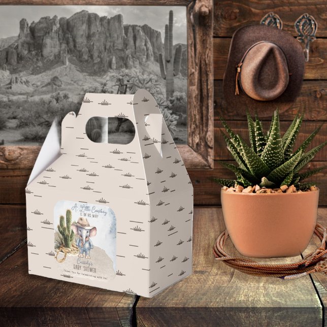 Caixinha De Lembrancinhas Chá de fraldas Russo de Garoto-Vaqueiro do Elefant (Rustic Western Elephant Cowboy Boy Baby Shower Favor Box)