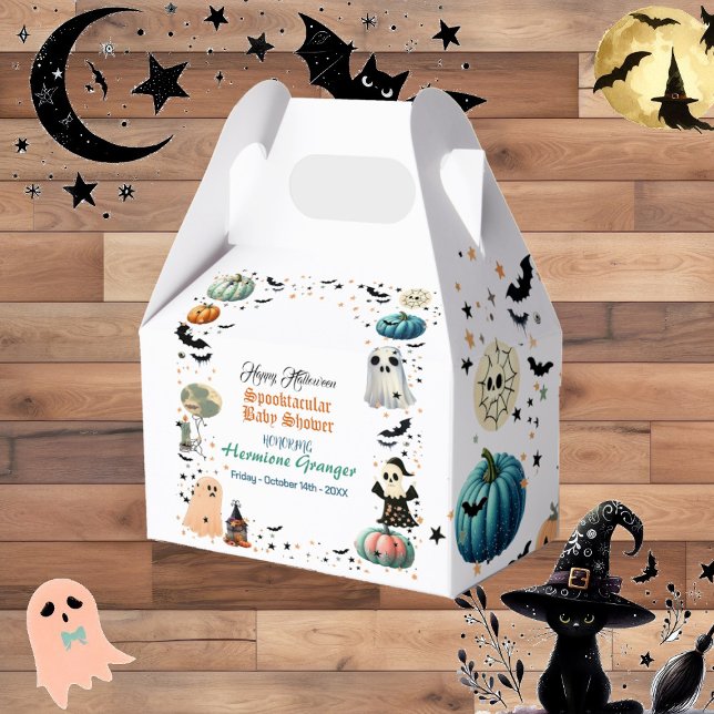 Caixinha De Lembrancinhas Chá de fraldas Spooktacular de Pumpkin do Pequeno  (Little BOO Ghost Pumpkin Spooktacular Baby Shower Favor Boxes)