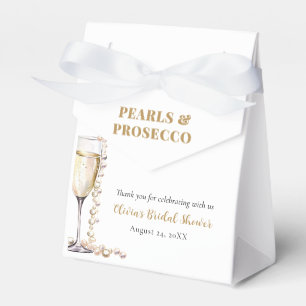 Caixinha De Lembrancinhas Chá de Noiva Elegante Pérolas Douradas e Prosecco