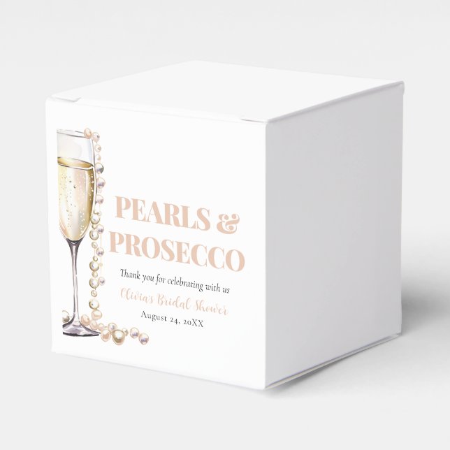 Caixinha De Lembrancinhas Chá de Noiva Elegante Pérolas Douradas e Prosecco (Frente)