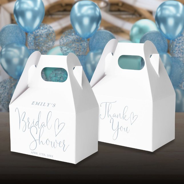 Caixinha De Lembrancinhas Chá de Noiva em Azul Poeira com Caligrafia em Scri (Dusty Blue Script Calligraphy Bridal Shower Favor Boxes)