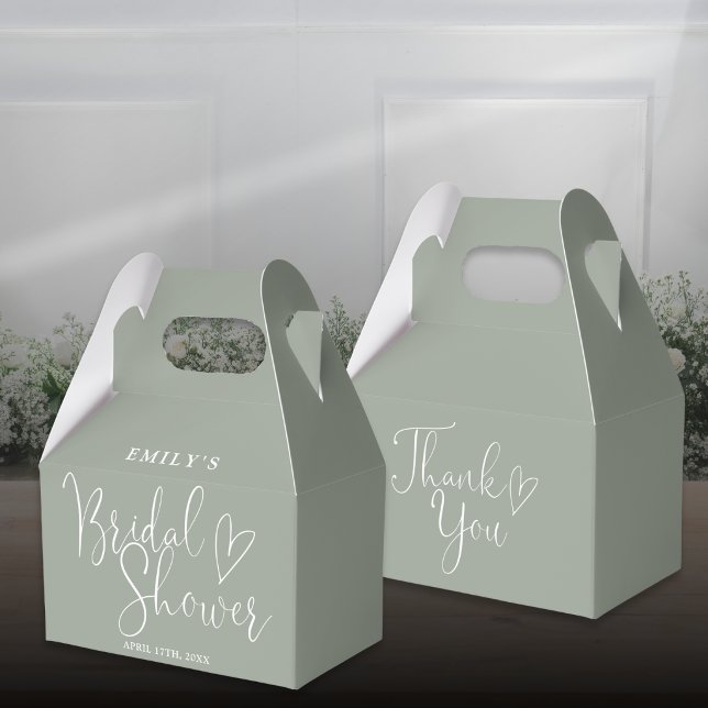Caixinha De Lembrancinhas Chá de Noiva em Caligrafia Script Verde Sálvia (Sage Green Script Calligraphy Bridal Shower Favor Boxes)