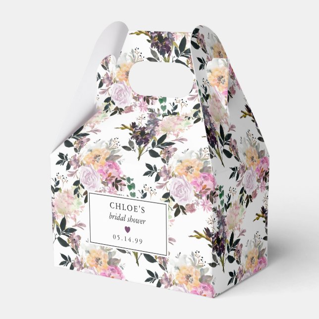 Caixinha De Lembrancinhas Chá de Noiva Floral Rosa Roxo (Frente)