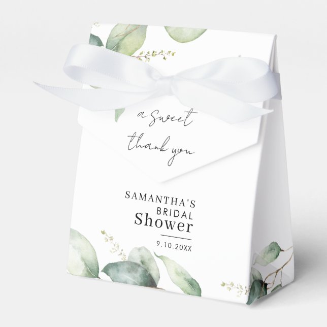 Caixinha De Lembrancinhas Chá de Noiva Folhagem Botânica de Eucalipto (Frente)