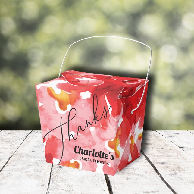Caixinha De Lembrancinhas Chá de Noiva Modern Roses (Red roses floral bridal shower takeout-style favor boxes)