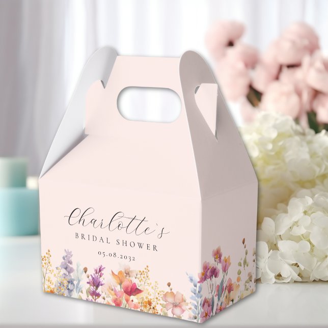 Caixinha De Lembrancinhas Chá de noiva moderno de flores silvestres (Modern, wildflower, bridal shower favor boxes with your name and date.)