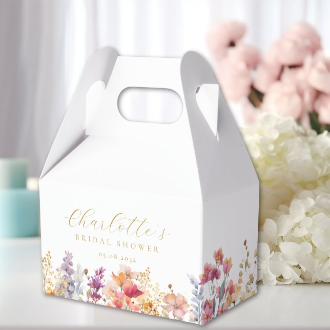 Caixinha De Lembrancinhas Chá de noiva moderno de flores silvestres (Modern, wildflower, bridal shower favor boxes with your name and date.)