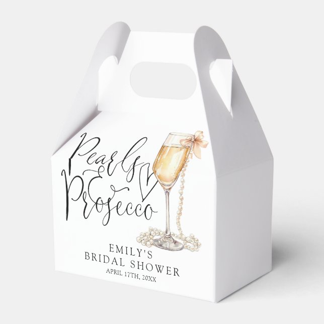 Caixinha De Lembrancinhas Chá de Noiva Pérolas e Prosecco (Frente)