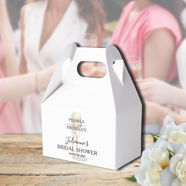 Caixinha De Lembrancinhas Chá de Noiva Pérolas & Prosecco (Pearls & Prosecco bridal shower Thank You gable-style favor boxes - Available in 3 SIZES)