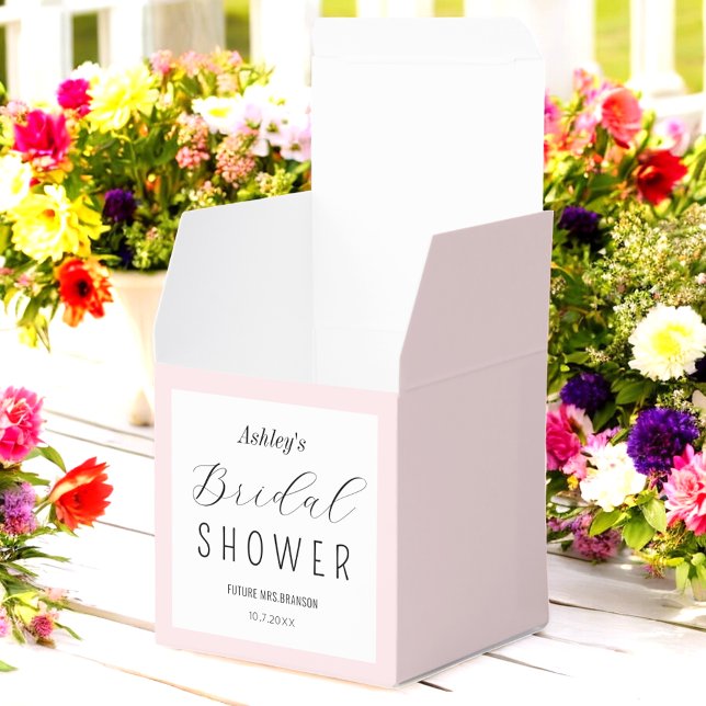 Caixinha De Lembrancinhas Chá de Noiva Rosa com Letra Preta  (Criador carregado)