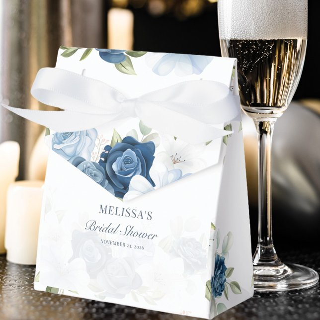 Caixinha De Lembrancinhas Chá de Noiva Rústico Floral Azul Poeirento Elegant (Dusty Blue Floral Elegant Bridal Shower Favor Box)