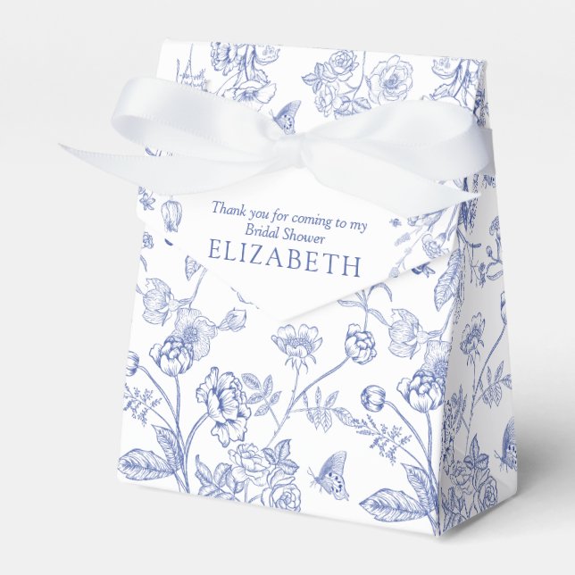 Caixinha De Lembrancinhas Chá de Noiva Vitoriano Azul Francês e Branco (Frente)