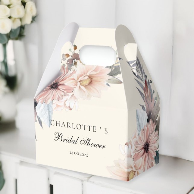 Caixinha De Lembrancinhas Chá de Panela Boho Elegante Bege e Pastel (Elegant, Beige & Pastel Boho Bridal Shower Favor Boxes with your name and date.)
