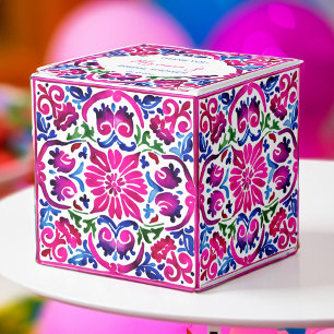 Caixinha De Lembrancinhas Chá de panela de azulejos mexicanos azul-rosa