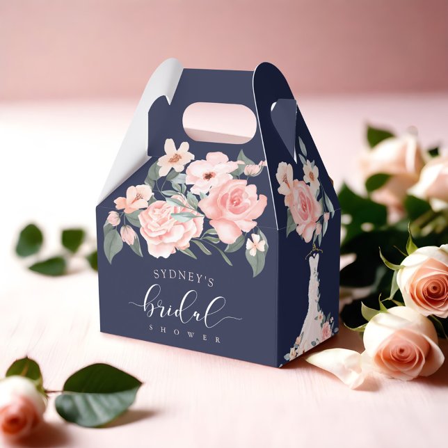 Caixinha De Lembrancinhas Chá de panela de Marinho de Vestido Floral (Floral Wedding Dress Navy Bridal Shower Favor Boxes)