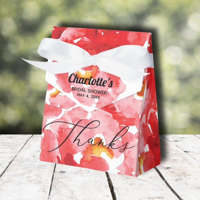 Caixinha De Lembrancinhas Chá de panela do Chic Rosa vermelha (Red roses floral bridal shower tent-style ribbon closure favor boxes)