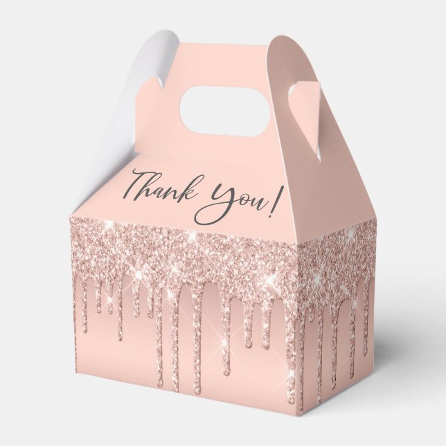 Caixinha De Lembrancinhas Chá de panela Rosa Dourado Glitter Obrigado (Frente)
