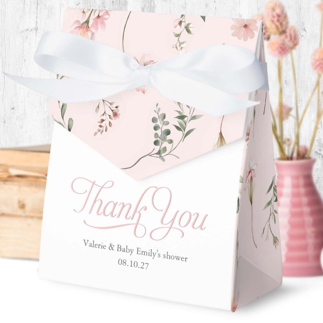 Caixinha De Lembrancinhas Chá elegante de flor selvagem rosa (Pink Wildflower themed thank you favor box.)