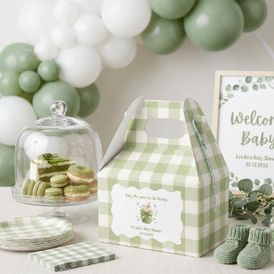 Caixinha De Lembrancinhas Chá Matcha Baby shower Laço Verde Xadrez