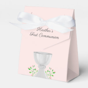 Caixinha De Lembrancinhas Chalice e Buds Rosa Greenery Primeira Comunhão