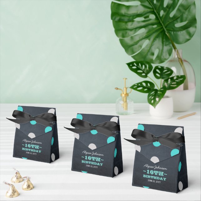 Caixinha De Lembrancinhas Chalkboard Lights Teal 16th Birthday Favor Box (Múltiplo)