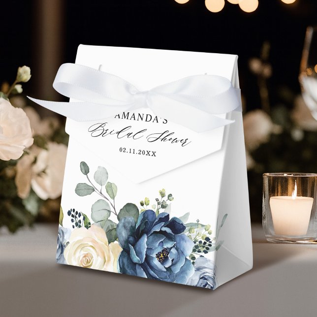 Caixinha De Lembrancinhas Champanhe Marinho Azul Dusty Chá de panela de Marf (Dusty Blue Navy Champagne Ivory Bridal Shower  Favor Boxes)