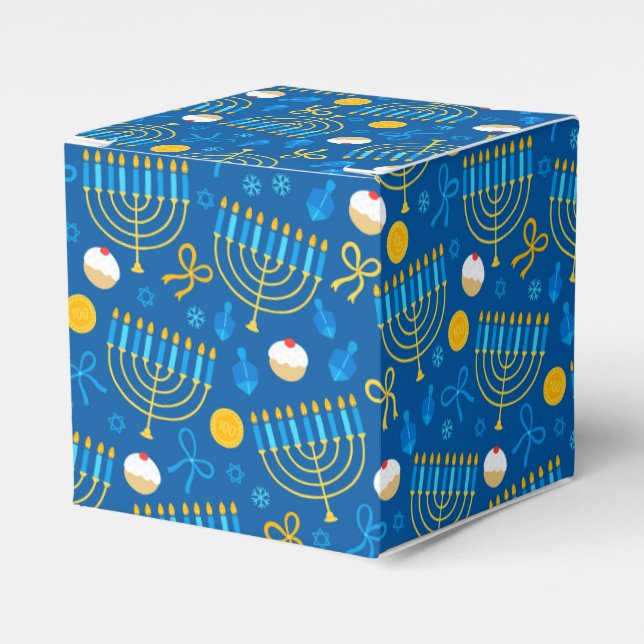 Caixinha De Lembrancinhas Chanukah Menorah Gelt Dreidel Blue (Frente)