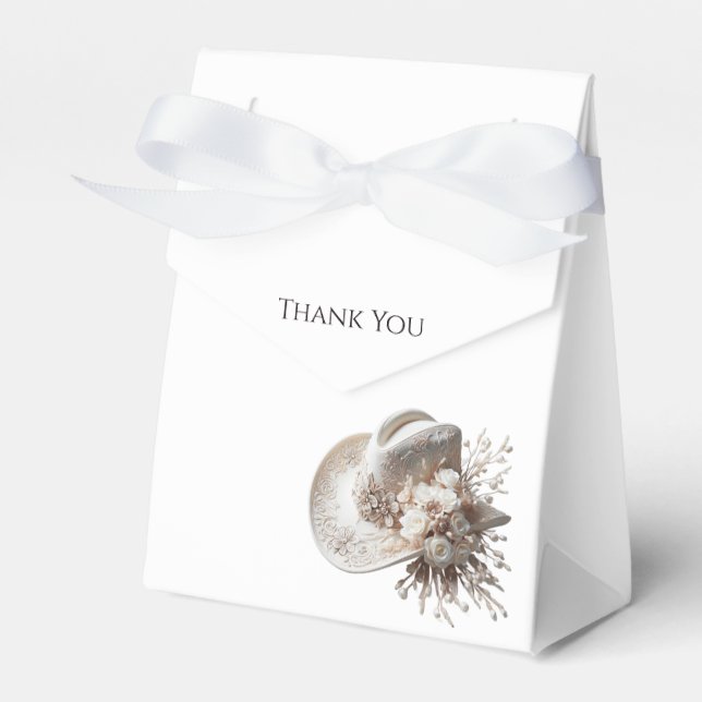 Caixinha De Lembrancinhas Chapéu branco com flores (Frente)