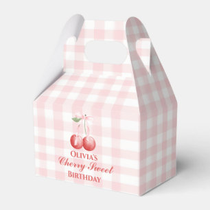 Caixinha De Lembrancinhas Cherry Sweet aniversário Gingham, Arco Rosa