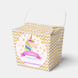 Caixinha De Lembrancinhas Chevron de Glitter Dourado Unicorn Faux Festa de
