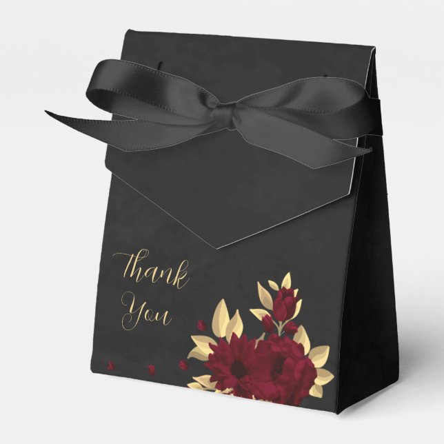 Caixinha De Lembrancinhas Chic burgundy e casamento preto de ouro (Frente)