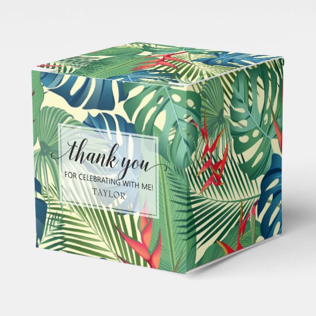 Caixinha De Lembrancinhas Chic Flowers Palms Monstera Obrigado (Frente)