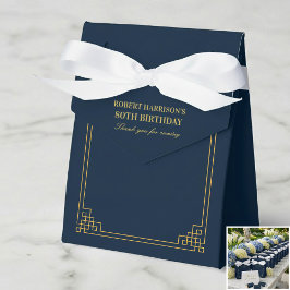 Caixinha De Lembrancinhas Chic Navy Gold Art Deco 80th Birthday
