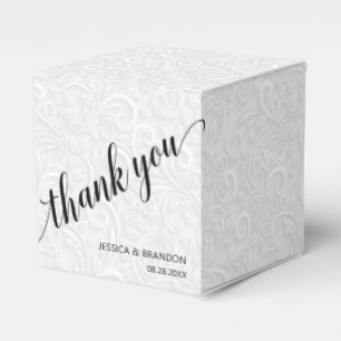Caixinha De Lembrancinhas Chic White em White Filigree Weding Obrigado