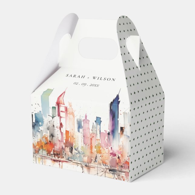 Caixinha De Lembrancinhas Chicago Illinois Watercolor Landscape Wedding (Frente)