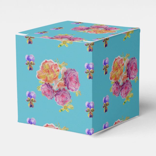 Caixinha De Lembrancinhas Chique Rosa Rosa Rosa Rosa Rosa Vermelha, Teal Aqu (Frente)