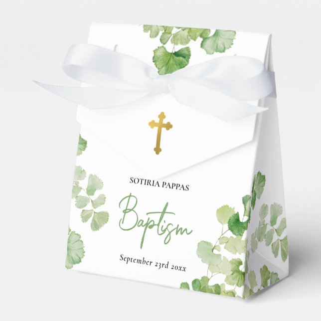 Caixinha De Lembrancinhas Christening Baptism Boy Watercolor Greenery (Frente)