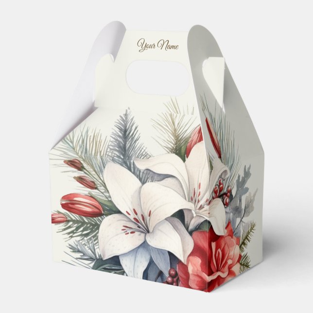 Caixinha De Lembrancinhas Christmas Party White Red Flowers Holidays Elegant (Frente)