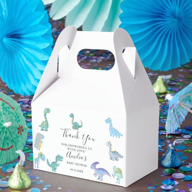 Caixinha De Lembrancinhas Chuva de Bebê de Dinossauro Elegante Branco (Festa)