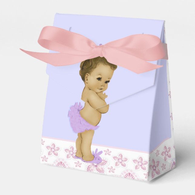 Caixinha De Lembrancinhas Chuva de Bebê Menina Afro-Americana Rosa e Roxa (Frente)