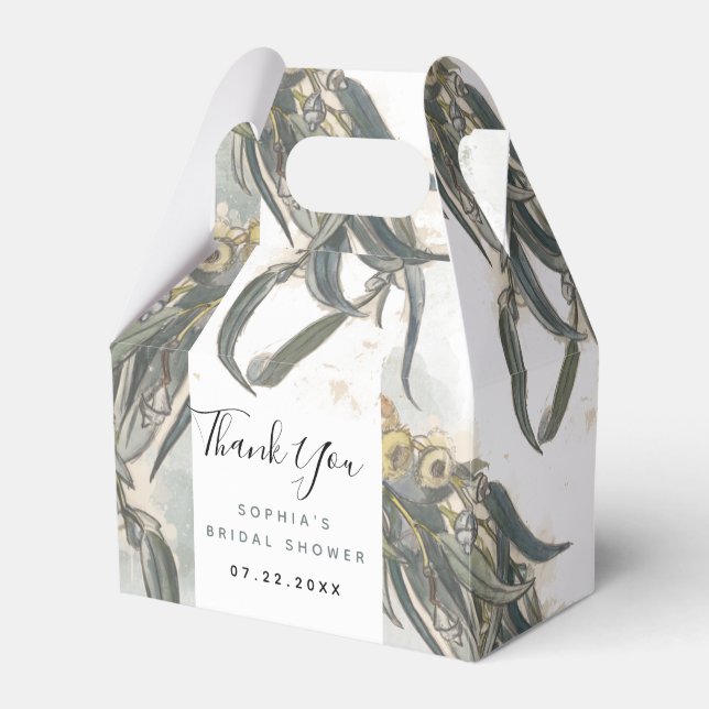 Caixinha De Lembrancinhas Chuva de Noiva em Aquarela Folhas de Eucalipto Ver (Frente)