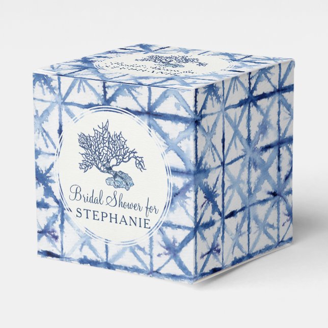Caixinha De Lembrancinhas Chuva de Noiva Moderno Azul e Branco de Conchas de (Frente)