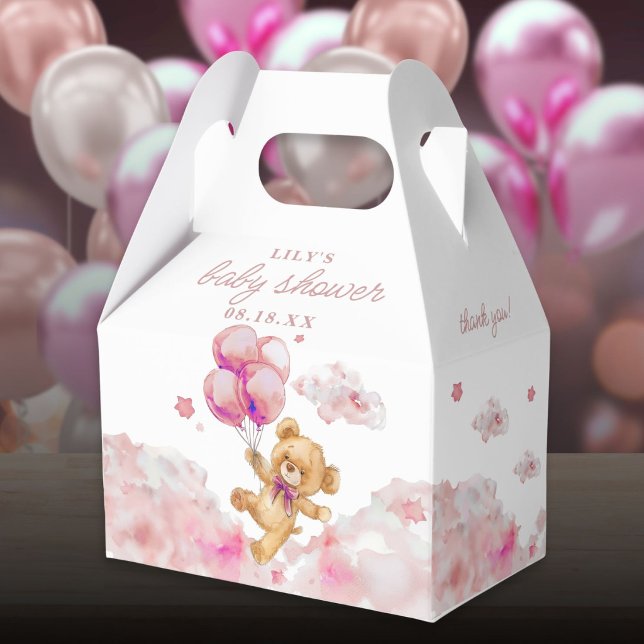 Caixinha De Lembrancinhas Chuveirinho de Bebê Menina Rosa Lindamente Adiada (Cute Bearly Wait Pink Girl Baby Shower Favor Boxes)