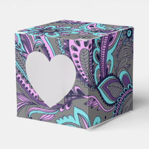 Caixinha De Lembrancinhas Cinza Carvão Elegante Paisley Turquesa Roxo
