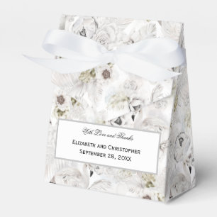 Caixinha De Lembrancinhas Cisnes Florais Brancos Aves Casamento Elegante
