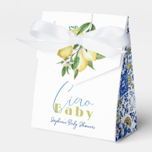 Caixinha De Lembrancinhas Citrus Lemon Blue Azulejo Watercolor