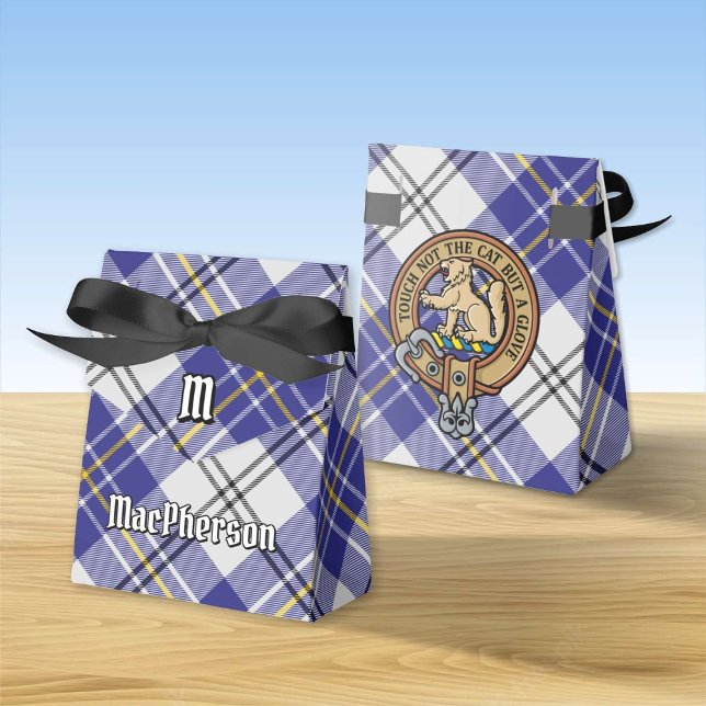 Caixinha De Lembrancinhas Clan MacPherson Crest sobre Blue Dress Tartan (Criador carregado)