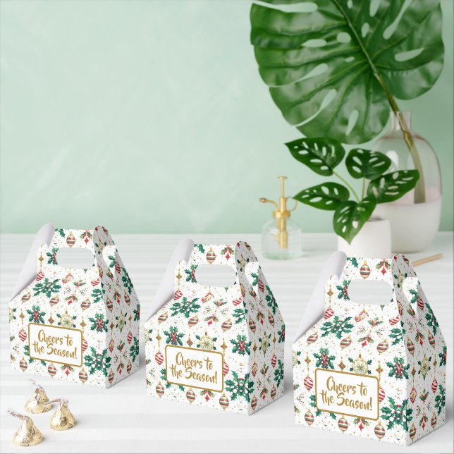 Caixinha De Lembrancinhas Classic Ornaments & Holly Christmas Pattern (Múltiplo)