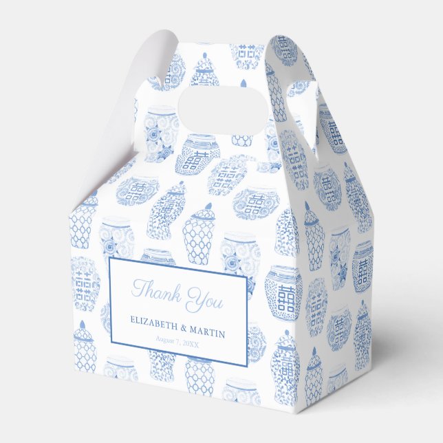 Caixinha De Lembrancinhas Clássico Blue Ginger Jar Obrigado Casamento (Frente)
